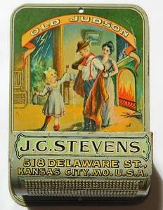 Early 1900's Old Judson J C Stevens Whiskey Tin Litho Match Holder  
