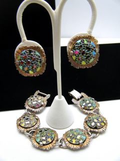 Vintage Judy Lee Bracelet Earring Set Carnival Molded Glass  