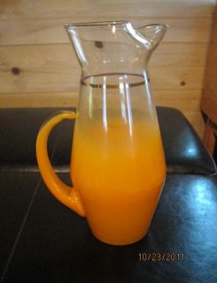 Mid Century Glass Orange Juice Pitcher Blended Clear and Orange  