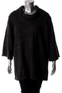 Karen Scott NEW Black White Marled Cowl Neck Tunic Sweater Plus 2X