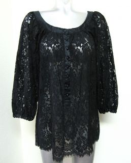 Karen Kane Sheer Black Lace Top Nylon Silk Size L