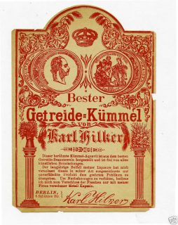 Antique German Getreide Kummel Von Karl Hilker Label