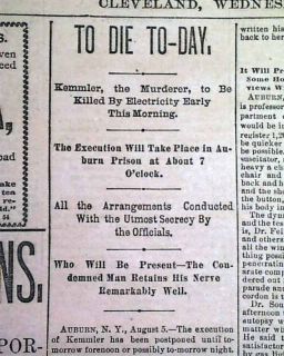 1st Electric Chair Execution William Kemmler Murderer Auburn NY 1890