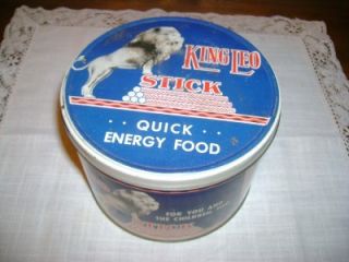 Old Pure King Leo Stick Candy Lion Round Adv Tin