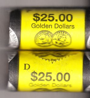 2001 P and D $25 Sacagawea Dollar Mint Rolls Golden Dollars