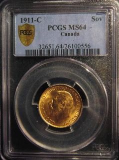 1911C Sovereign Canada Gold King George V PCGS MS64 Lustrous