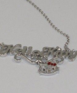 NIB Kimora Lee Simmons Hello Kitty Silver Sapphire Name Plate Necklace