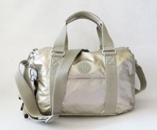Kipling Caska Silver Beige Metallic Satchel Handbag Crossbody HB6149