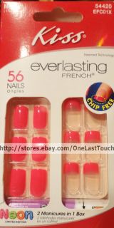 Kiss Everlasting French 56 Glue on Nails Tiki Neon Pink 4 Sets in 1