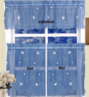 Daisy Kitchen Curtain Valance 30 Tiers 3pcs Blue New