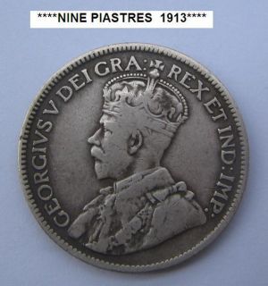 Cyprus King George V Silver Coin Nine Piastres 1913 RARE Excellent