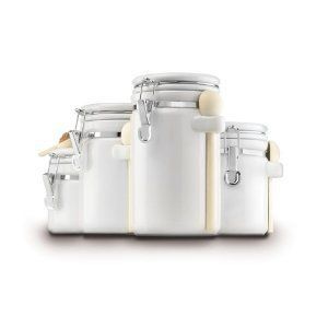 PC Ceramic Kitchen Canister Set w Clamp Lids White New