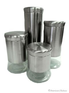 New Set 4 Canister Large Glass Stainless Steel Kitchen Canisters Air