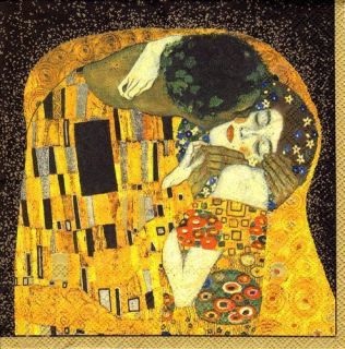 Klimt The Kiss Art Napkin Decoupage Black Background