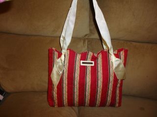 Longaberger Quilted Holiday Stripe Ribbon Handle Tote Bag Purse New