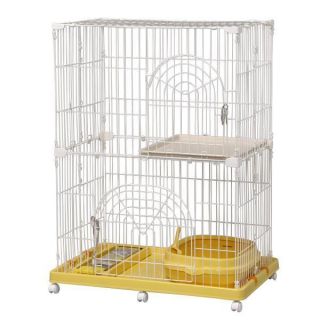 Iris 2 Tier Wire Cat Cage w Matching Litter Pan and Scratcher Yellow