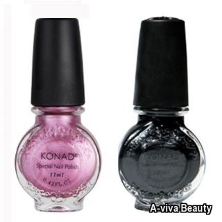 Konad Stamping Nail Art Special 2 Polishes Black VIVD Pink Free Aviva