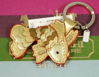RARE Koi Fish Gold Metallic Leather Key Fob Key Chain Ring Charm 6522