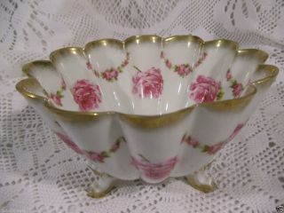 Antique Kuno Steinmann Porcelain Bowl Bridal Roses A La France Made In