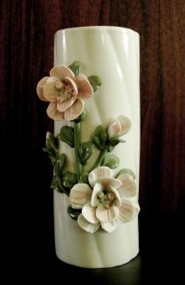 Old Vintage Unusual Porcelain Flowers Vase Tube Shape