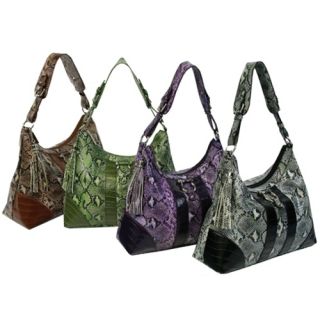 New Kristine Snake Print Croco Hobo Handbag Purse Green Purple Black