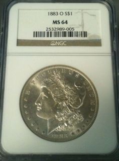 1883 O Morgan Silver Dollar NGC MS 64 Gold Label Holder