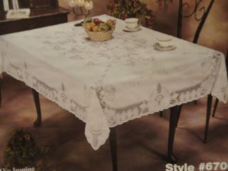 New White Lacey Embossed Vinyl Tablecloth 60 x 90 Elegant Lacy Look