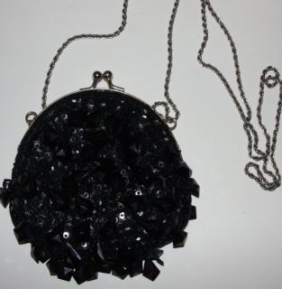 La Regale Vintage Black Sequins Ruby Beads Evening Bag Purse Handbag