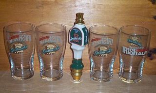 SMITHWICKS IRISH ALE SHOTGUN TAP HANDLE KEG MARKER 4 BEER PINT GLASSES