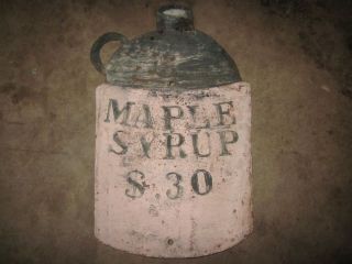 ORIGINAL ANTIQUE JUG MAPLE SYRUP FOR SALE TRADE SIGN OLD RUSTY