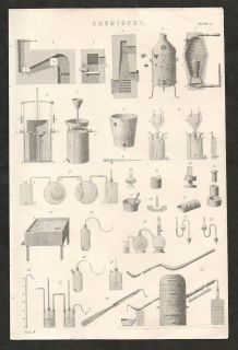 C1885 Antique Print of Chemistry Lab Laboratory Equipment