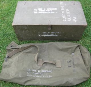 WWII FOOT LOCKER TRUNK & DUFFLE BAG Named 10TH MOUNTAIN DIVISION Camp