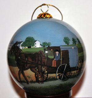 Lancaster County PA Amish Buggy Collectible Glass Ornament