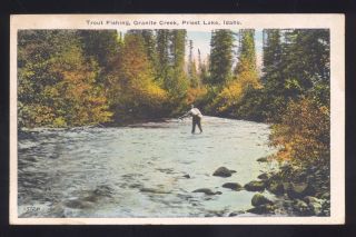Priest Lake Idaho Granite Creek Trout Fishing Antique Vintage Postcard