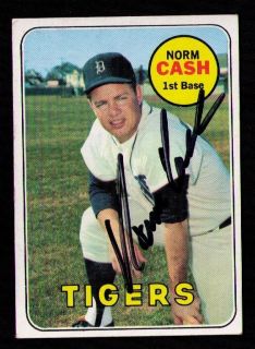 1969 Topps 80 Norm Cash Detroit Tigers Autographed Very Tough Deceased