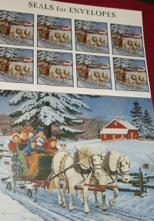 16 Lang Christmas Cards Oh What Fun! 2 White Horses Pull Sleigh Red