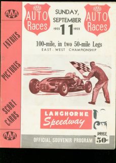 Langhorne AAA Sprints East West Champ Race Program 1955