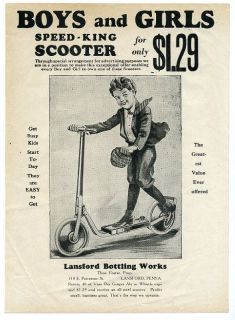 Vess Soda Speed King Scooter Ad Sheet Lansford PA 1910s or 20s