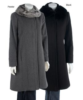 Larry Levine Fur Collar Walker Coat Cashmere Blend Size 6