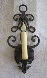 Laura Lee Designs Lighted Wrought Iron Candle Wall Sconce Old World