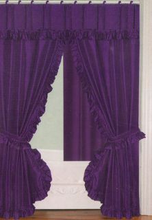 PURPLE: Ruffled Double Swag Fabric Shower Curtain+Vinyl Liner+12