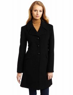 Larry Levine CHARCOAL Coat, Long Sleeve Notched Collar Wool Blend