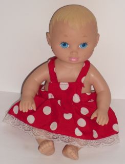 Vintage 9 Lauer Toys Water Babies Doll Red Polka Dot Dress Blue Eyes