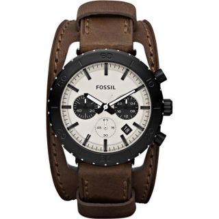 New Mens Fossil Watch Brown Leather Cuff Wrist Watch JR1395