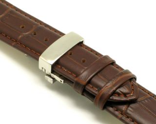 20mm Brown Leather Watch Band Butterfly Clasp Fits 20mm
