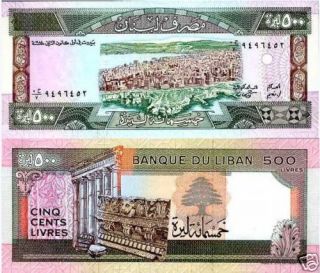 Lebanon 500 Livre P 68 UNC Banknote Paper Money 1988