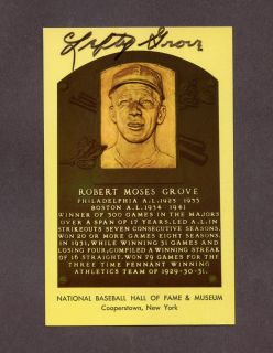 Lefty Grove Signed Hall of Fame HOF Yellow Plaque Postcard AUTO JSA