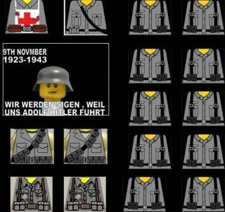 Lego WW2 German Soldiers Sticker Decals Dark Grey
