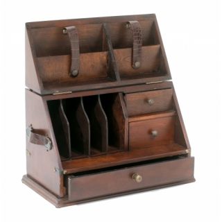 Style Wooden Table Top Desk Organizer with Worn Leather Straps