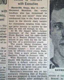 Raymond Hamilton Executed Bonnie Clyde 1935 Newspaper